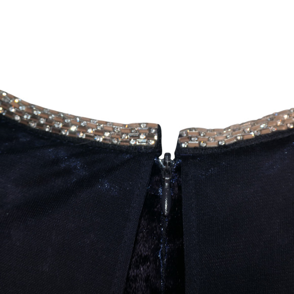 RM Richards Maxi Velour Velvet Dress Women 12 Blue Attached Cape Evening Elegant - Picture 7 of 13